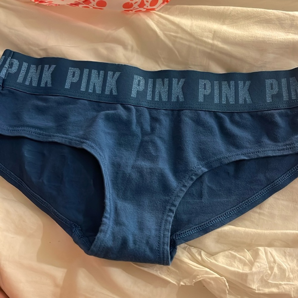 Super cute pair of underwear from Pink. Only worn once. Blue and silver letters.